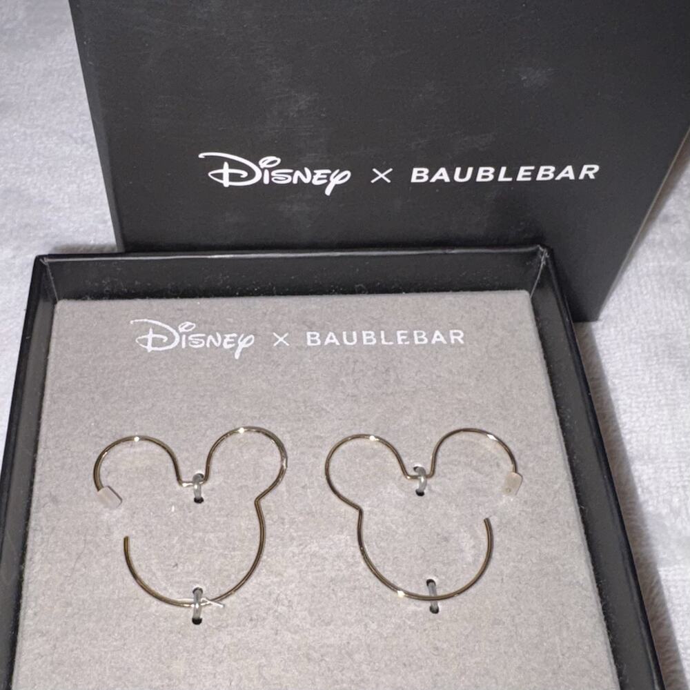 Baublebar X Disney Mickey Mouse Gold Tone Silhouette Earrings In Gift Box NEW
